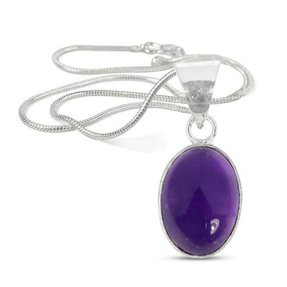 Natural Amethyst Oval Shape Pendant Locket with Metal Chain for Unisex