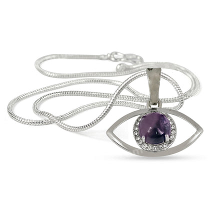 Natural Crystal Stone Eye Shape Pendant - Locket with Metal Chain