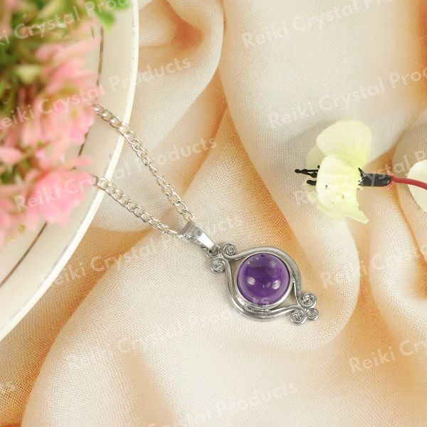 Natural Crystal Stone Designer Round Shape Pendant - Locket mm with Metal Chain