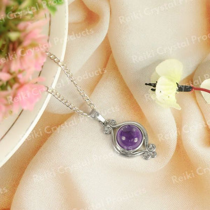 Natural Crystal Stone Designer Round Shape Pendant - Locket mm with Metal Chain