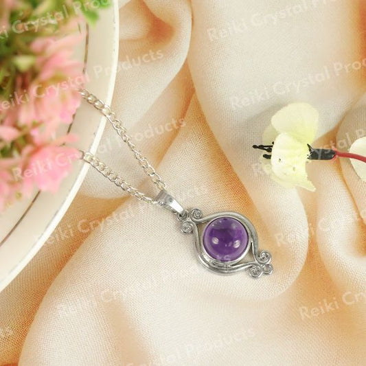 Natural Crystal Stone Designer Round Shape Pendant - Locket mm with Metal Chain