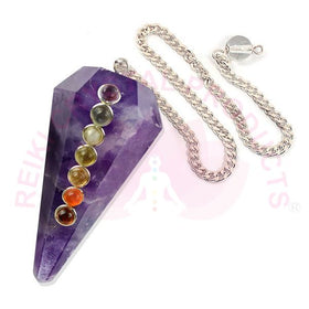 Natural Stone 7 Chakra Six Faceted Dowser - Pendulum