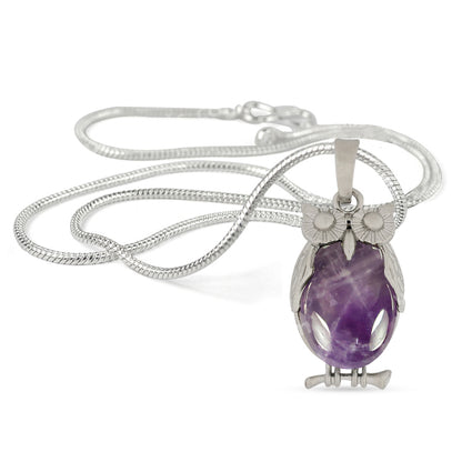 Natural Crystal Stone Owl Shape Pendant - Locket with Metal Chain