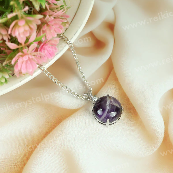 Natural Crystal Stone Round Shape Pendant - Locket with Metal Chain