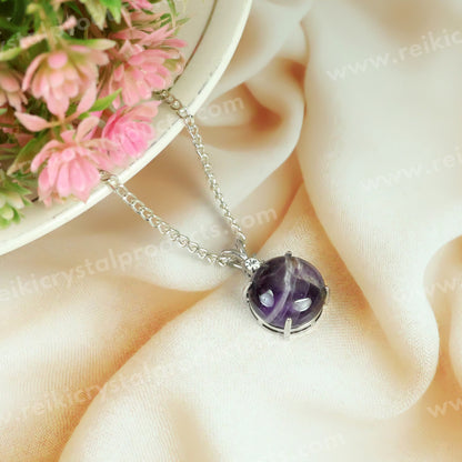 Natural Crystal Stone Round Shape Pendant - Locket with Metal Chain