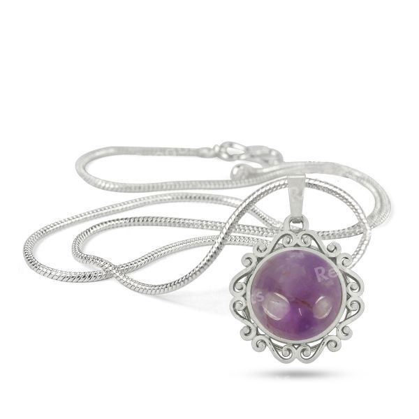 Natural Crystal Stone Round Designer Shape Pendant - Locket with Metal Chain