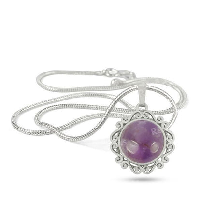 Natural Crystal Stone Round Designer Shape Pendant - Locket with Metal Chain