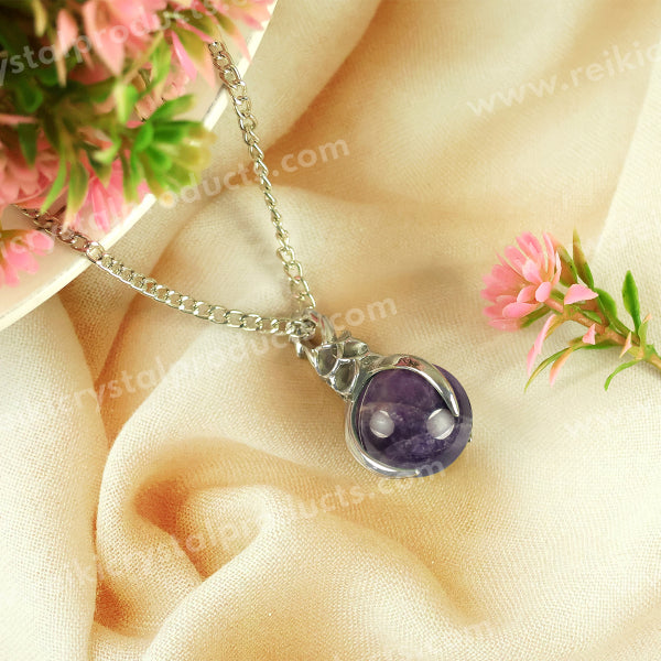 Natural Crystal Stone Ball Shape Pendant - Locket with Metal Chain