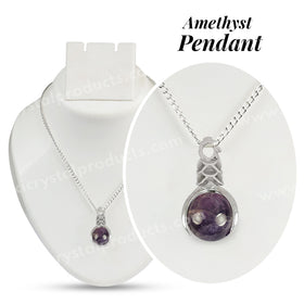 Natural Amethyst Crystal Stone Ball Shape Pendant - Locket with Metal Chain