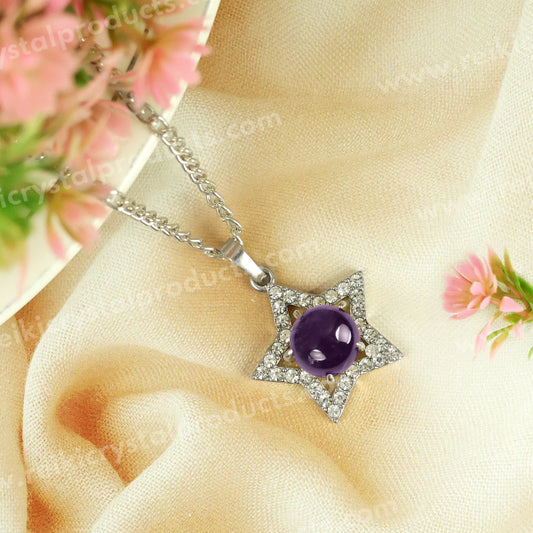 Natural Crystal Stone Star Shape Pendant - Locket with Metal Chain