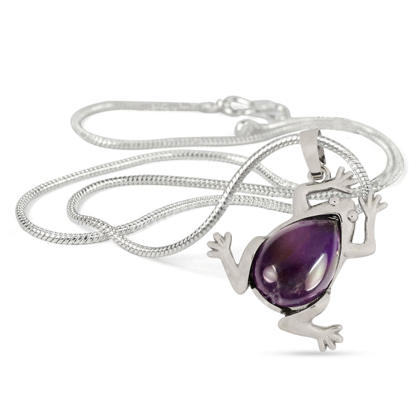 Natural Crystal Stone Frog Shape Pendant-Locket with Metal Chain