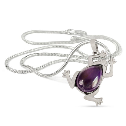 Natural Crystal Stone Frog Shape Pendant-Locket with Metal Chain