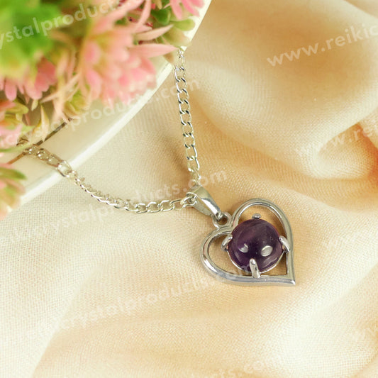 Natural Crystal Stone Heart Shape Pendant - Locket with Metal Chain