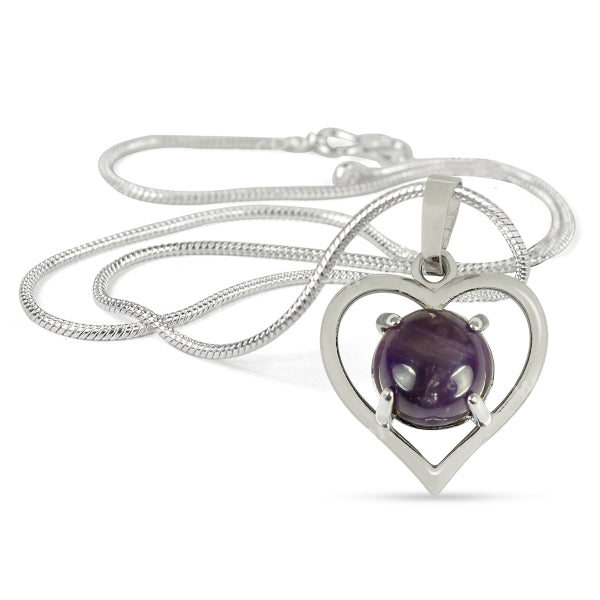 Natural Crystal Stone Heart Shape Pendant - Locket with Metal Chain