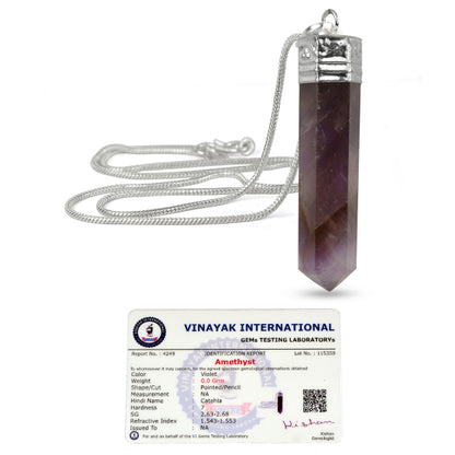Certified AAA Natural Crystal Stone Pencil Shape Pendant - Locket with Metal Chain
