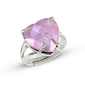 Natural Crystal Gemstone Adjustable Heart Shape Ring for Girls Women