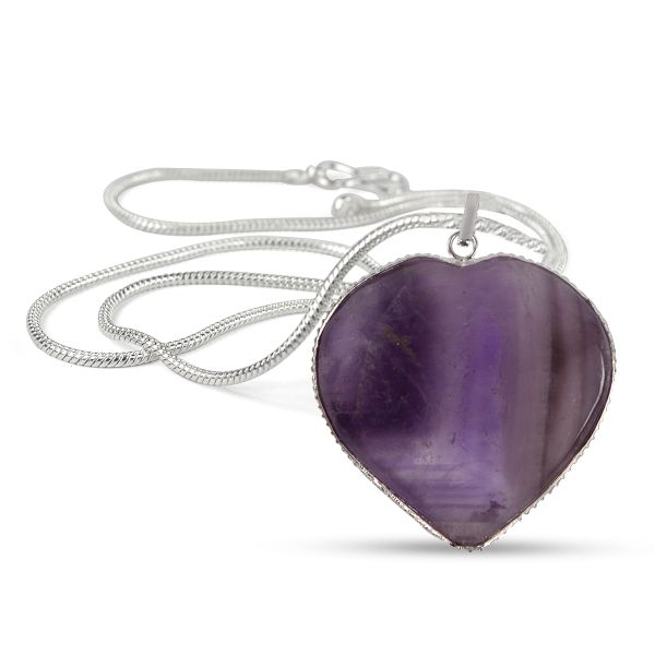 Natural Crystal Stone Heart Shape Pendant Size 30-35 mm with Metal Chain