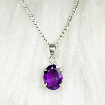 Natural Amethyst Gemstone Pendant Crystal Stone Cutting Oval Shape Pendant Locket with Metal Chain