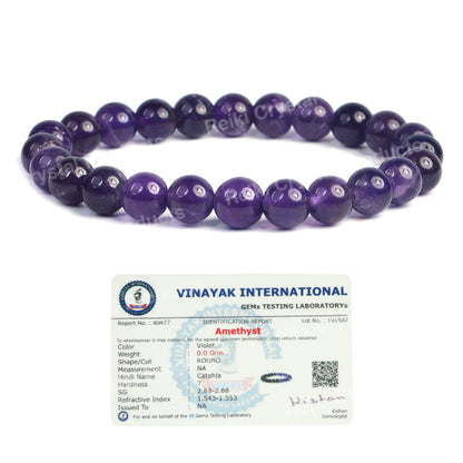 Certified Natural Crystal Stones 8 mm Round Beads Bracelet