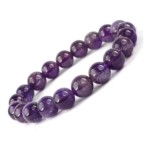 Natural Amethyst 10 mm Round Bead Bracelet for Calmness, Focus & Positive Energy