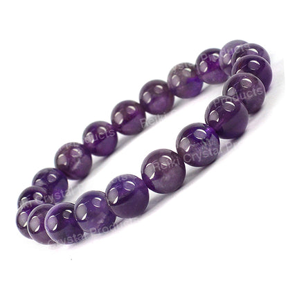 Natural Amethyst 10 mm Round Bead Bracelet for Calmness, Focus & Positive Energy