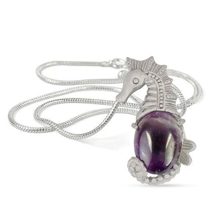 Natural Crystal Stone Seahorse Shape Pendant - Locket with Metal Chain