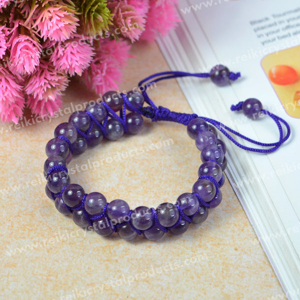 Natural Double Line Stone Macrame Nylon Cord Adjustable 8 mm Bracelet for Unisex