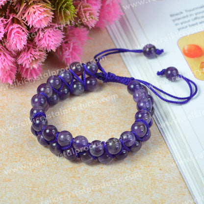 Natural Double Line Stone Macrame Nylon Cord Adjustable 8 mm Bracelet for Unisex