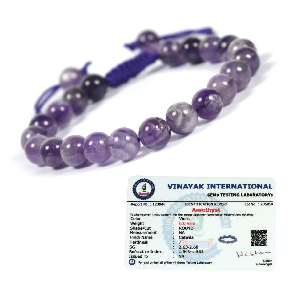Certified Natural Single Line Stone Macrame Nylon Cord Adjustable 8 mm Bracelet for Unisex