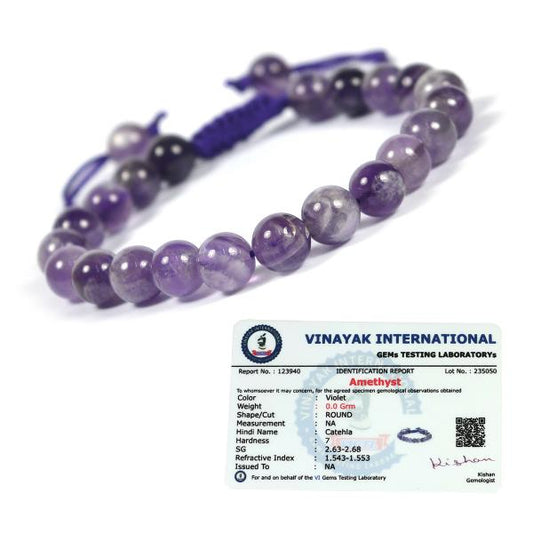 Certified Natural Single Line Stone Macrame Nylon Cord Adjustable 8 mm Bracelet for Unisex