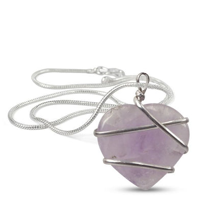 Natural Crystal Stone Wire Wrapped Heart Shape Pendant - Locket Size- 35 mm with Metal Chain
