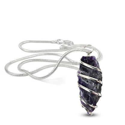 Natural Crystal Stone Wire Wrapped Pendant - Locket with Metal Chain