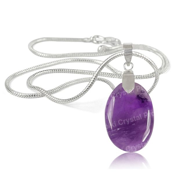 Natural Amethyst Oval Shape Pendant - Locket With Metal Chain for Unisex