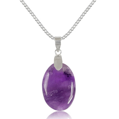 Natural Crystal Stone Oval Shape Pendant - Locket with Metal Chain