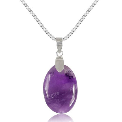 Natural Amethyst Oval Shape Pendant - Locket With Metal Chain for Unisex