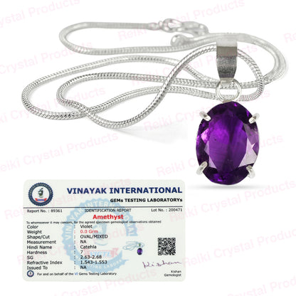Natural Amethyst Gemstone Pendant Crystal Stone Cutting Oval Shape Pendant Locket with Metal Chain