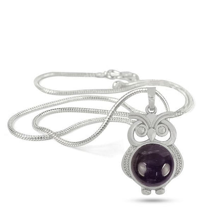 Natural Crystal Stone Owl Shape Pendant - Locket with Metal Chain