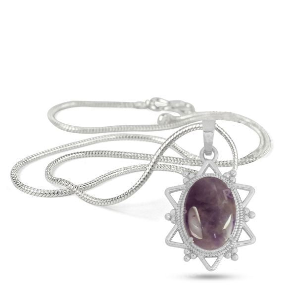 Natural Crystal Stone Oval Star Shape Pendant - Locket with Metal Chain