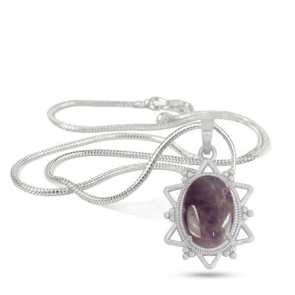 Natural Crystal Stone Oval Star Shape Pendant - Locket with Metal Chain