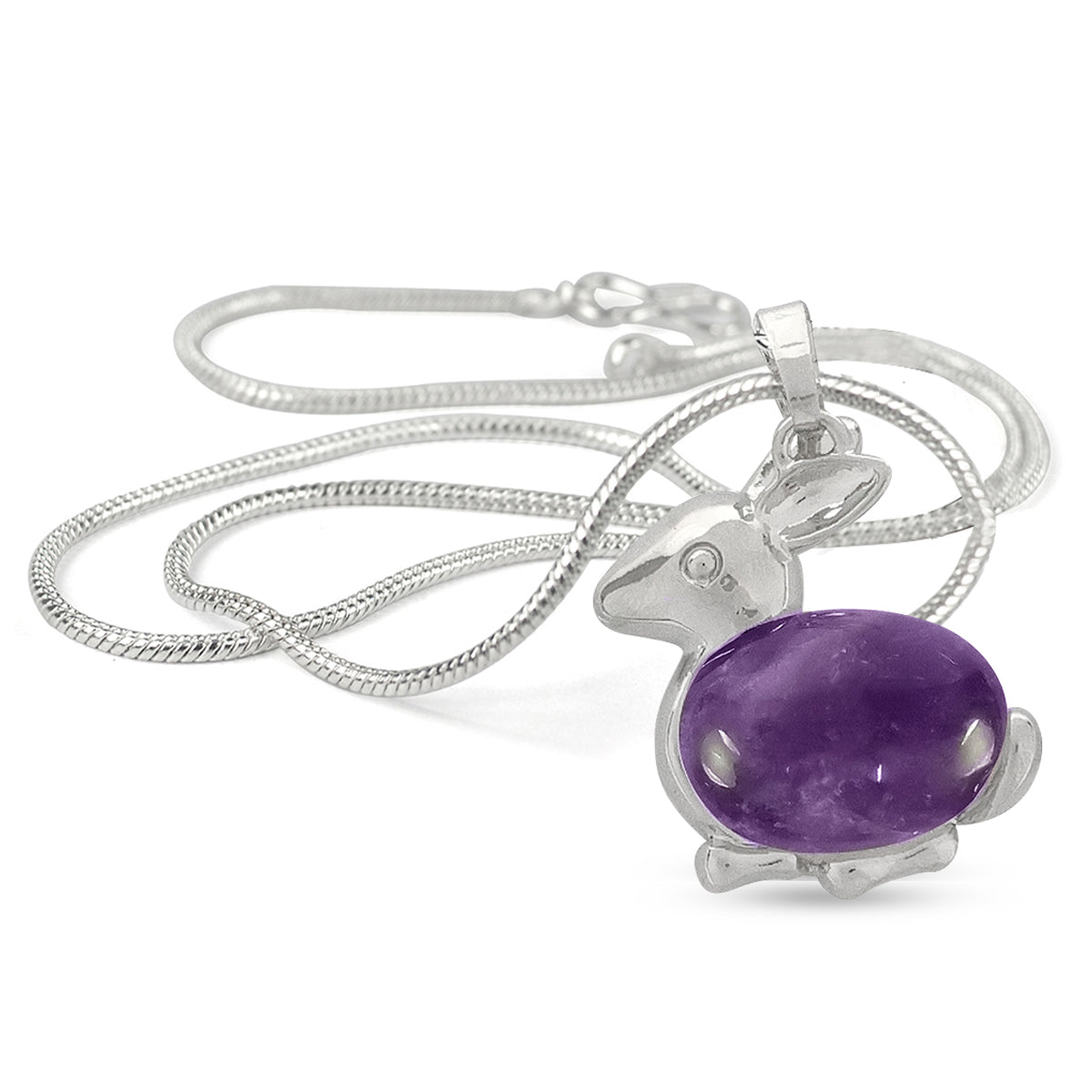 Natural Crystal Stone Rabbit Shape Pendant - Locket with Metal Chain