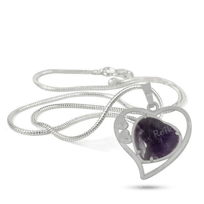 Natural Crystal Stone Heart Shape Metal Pendant - Locket with Metal Chain