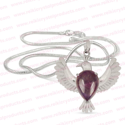Natural Crystal Stone Bird Shape Pendant - Locket with Metal Chain