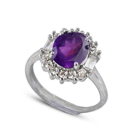 AAA Natural Amethyst Adjustable Gemstone Ring for Women Girls