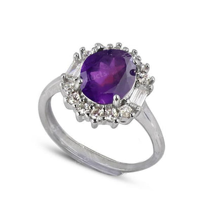AAA Natural Amethyst Adjustable Gemstone Ring for Women Girls