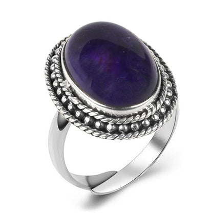 Natural Adjustable Gemstone Silver Ring for Unisex