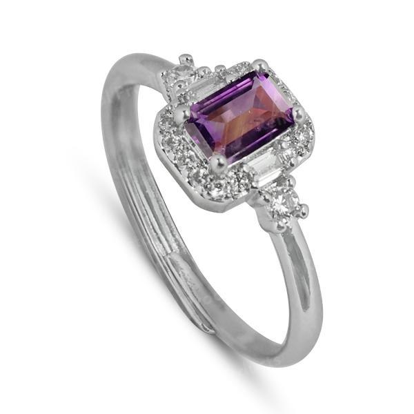 AAA Natural Amethyst Gemstone Adjustable Ring for Women Girls