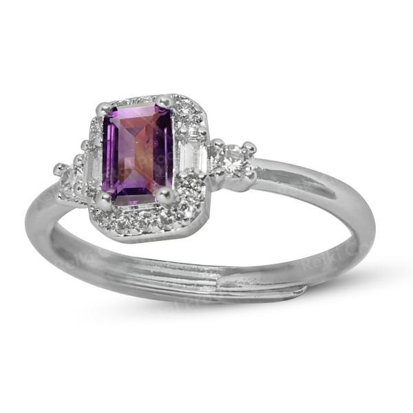 AAA Natural Amethyst Gemstone Adjustable Ring for Women Girls