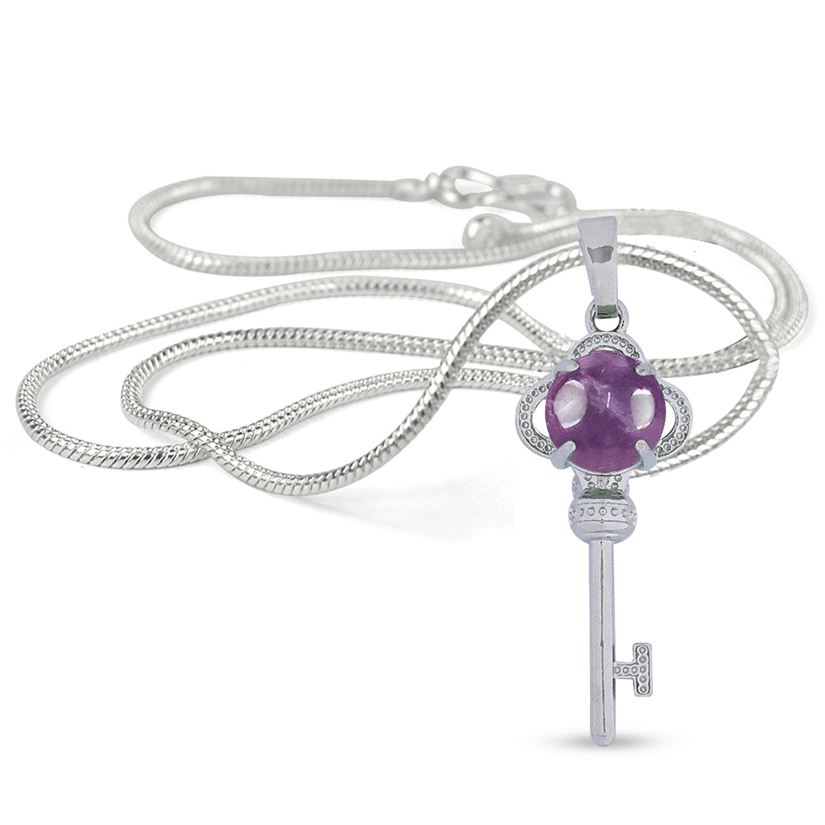 Natural Crystal Stone Key Shape Pendant - Locket with Metal Chain