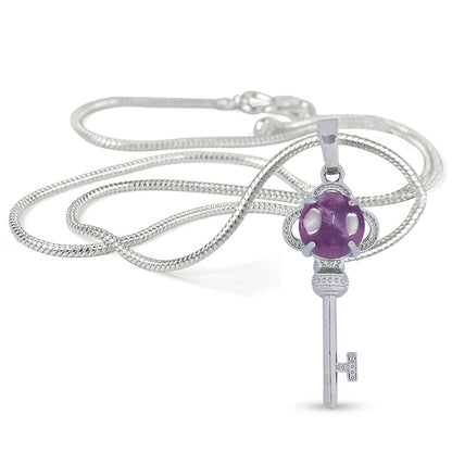 Natural Crystal Stone Key Shape Pendant - Locket with Metal Chain