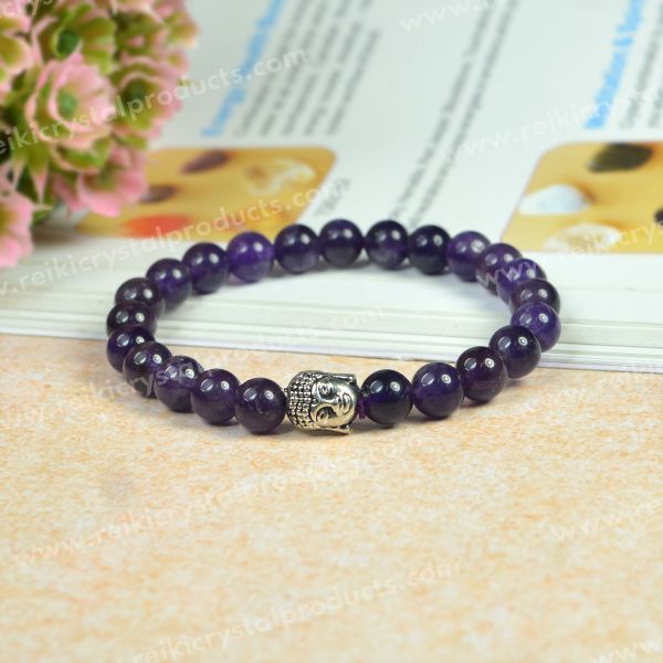 Natural Crystal Stone with Buddha Head Charm 8 mm Bracelet